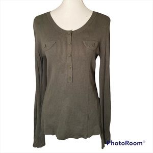 LOFT army green ribbed knit top size M